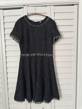 Rebecca Taylor Black Tweed Fringe Midi Dress